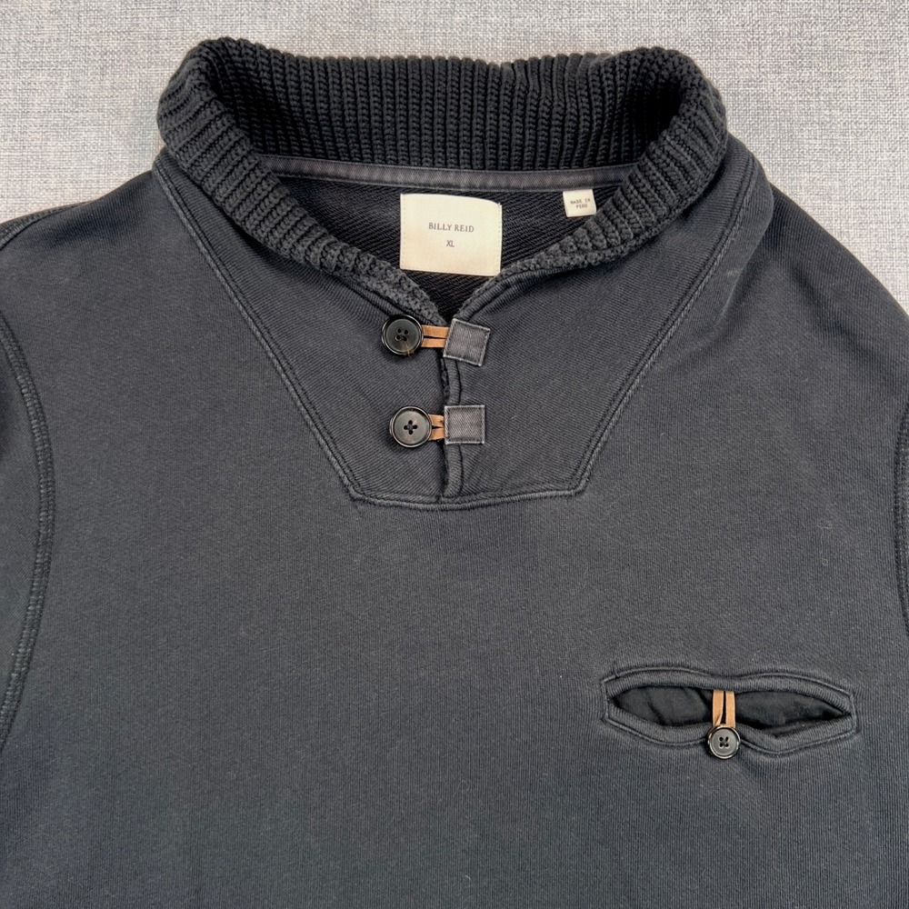 Billy Reid Shiloh Shawl Collar Pullover Sweatshirt Men XL Black Cotton Heritage - Picture 2 of 9